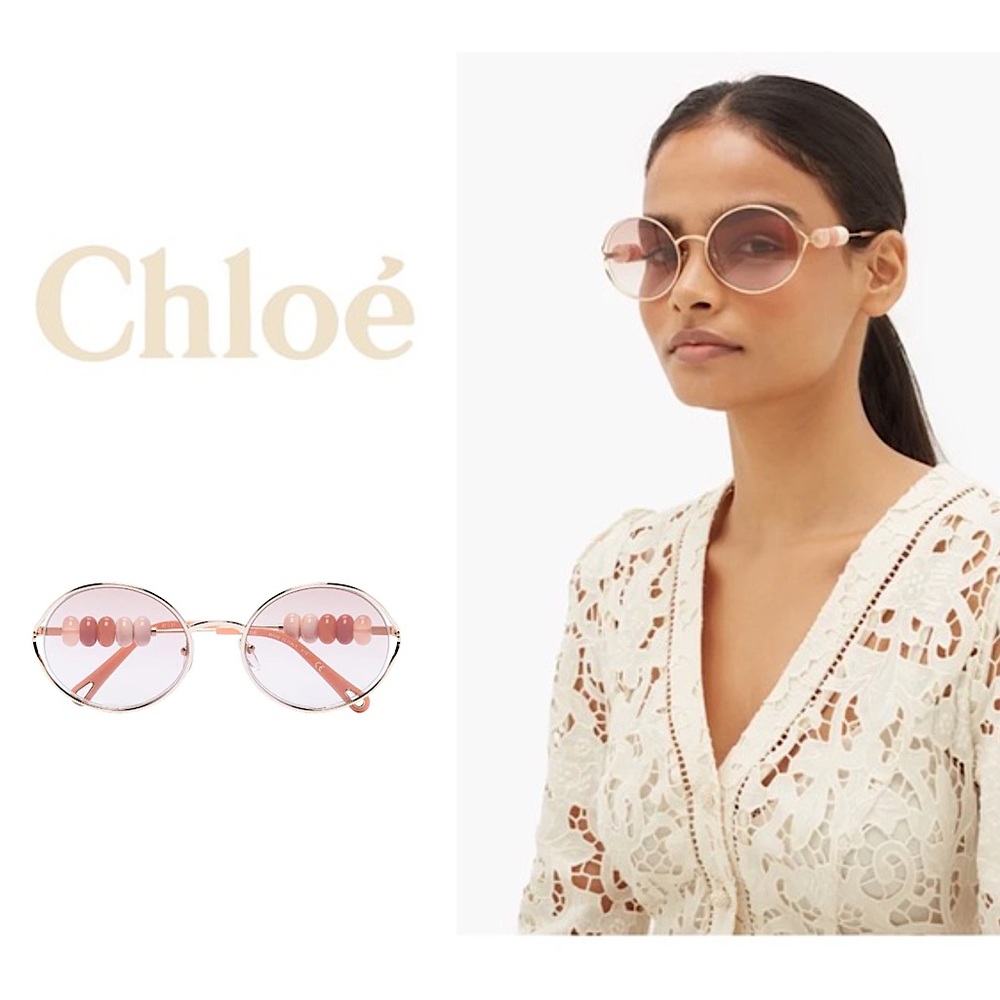CHLOE - 57MM Round Frame Beaded Sunglasses - PINK - Picture 5 of 7
